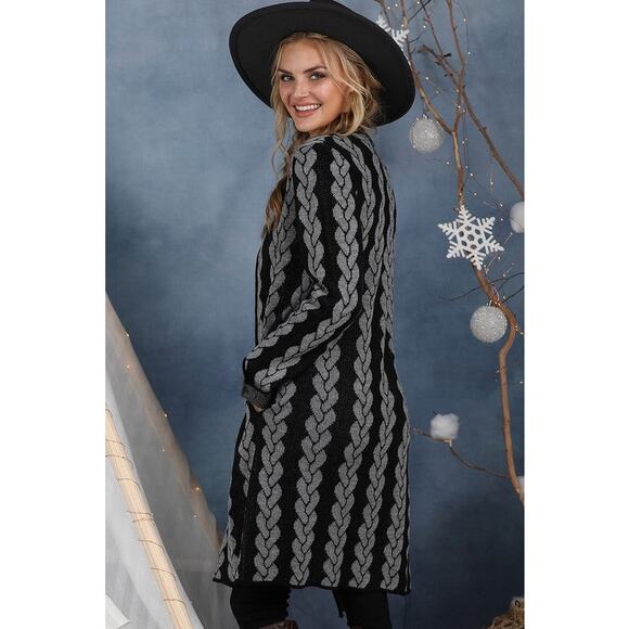 Gray and Black Long Knit Cardigan Teacher Academia Pockets L - Picture 3 of 9